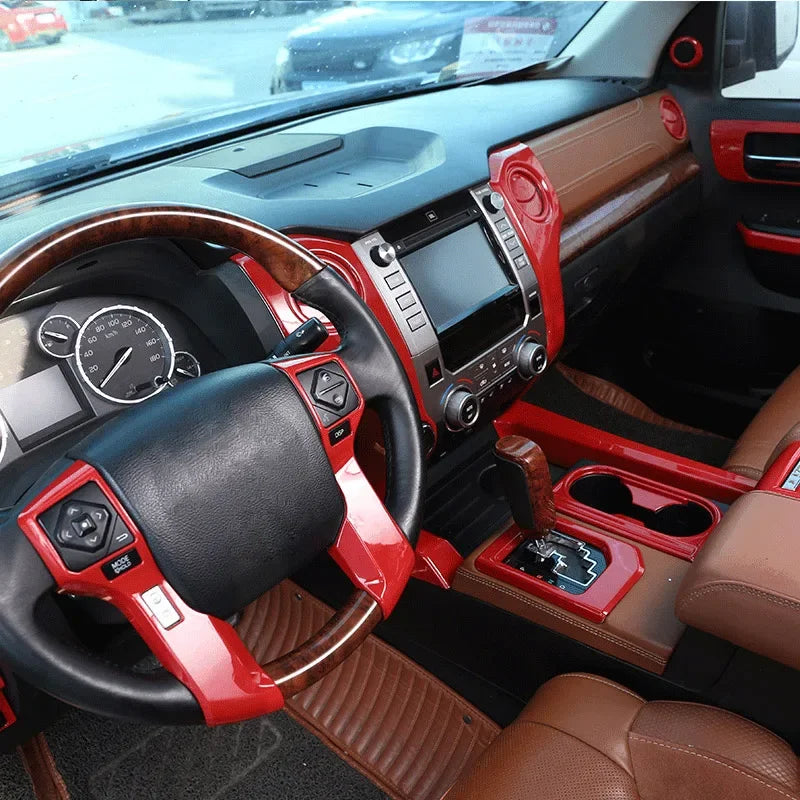 Cubierta de marco de mango de fibra de carbono roja para Toyota Tundra