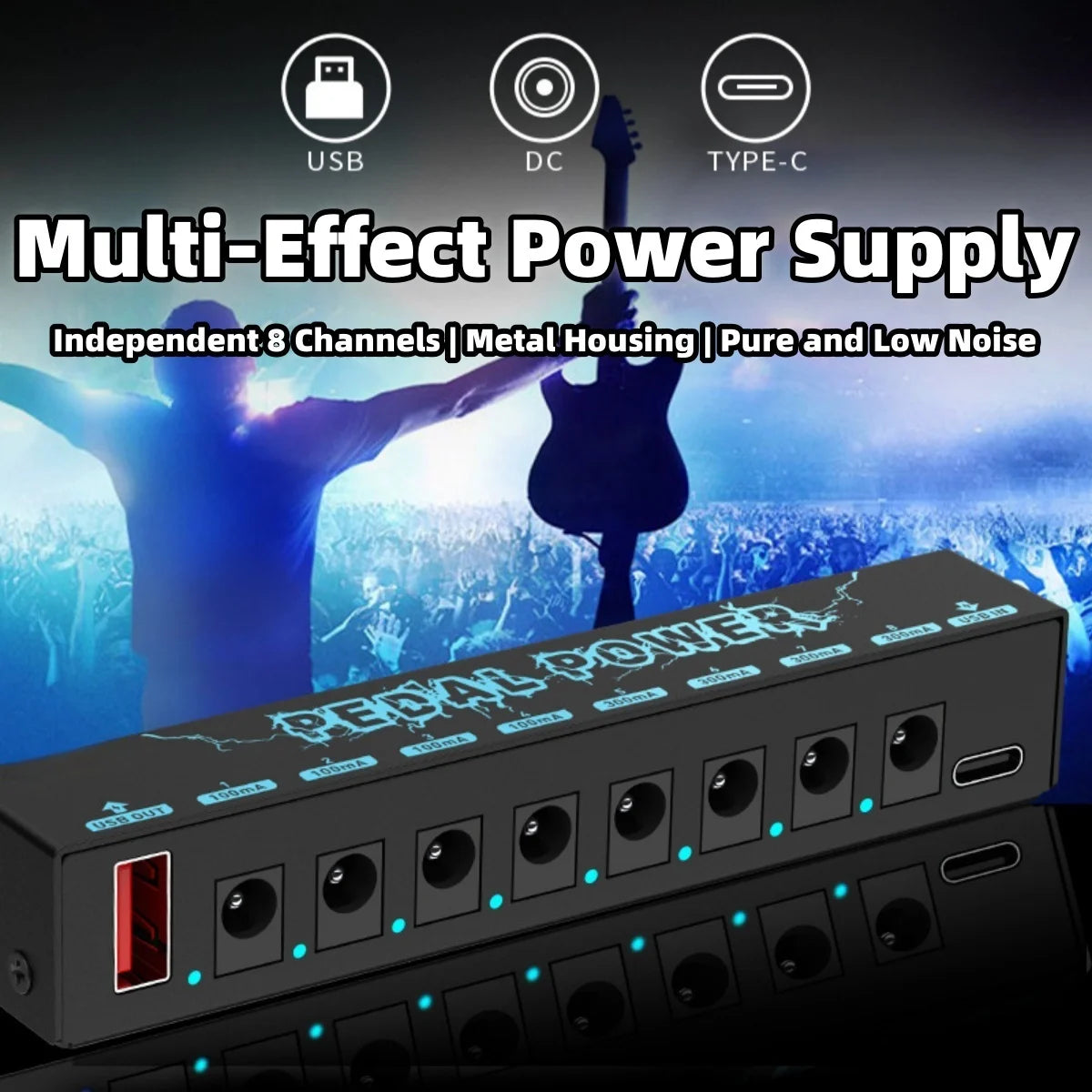 Guitar Pedal Power Supply Portable &ndash; 8 Isolated DC Outputs Default Title