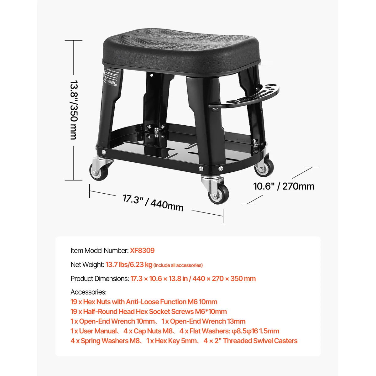 SucceBuy Mechanic Stool 300lbs &ndash; 360 Degree Swivel Black / GERMANY