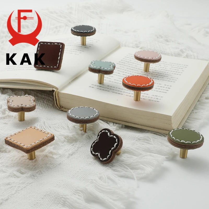 KAK Цветные Кожаные Медь Кабинетные Ручки и Ручки