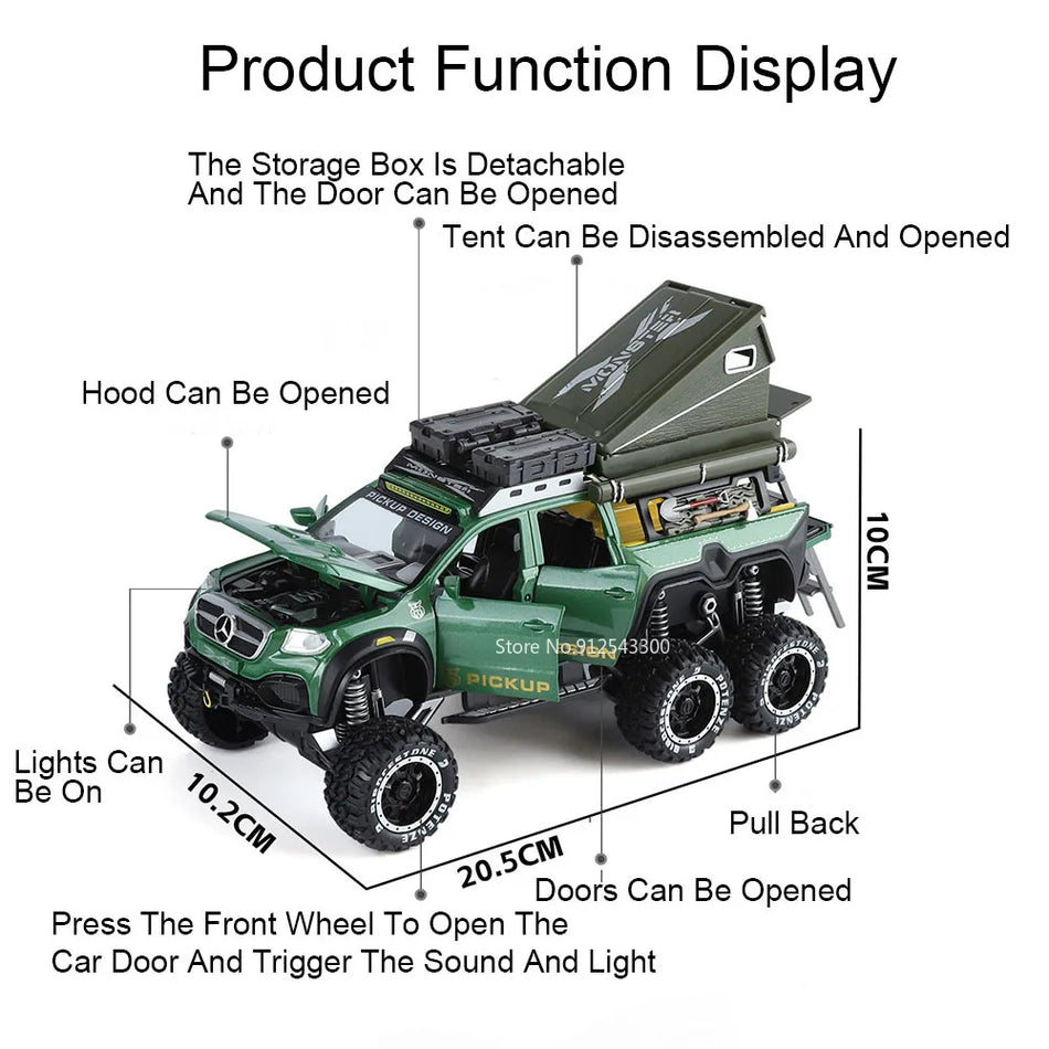 Model de jucărie din metal cu lumini pentru Mercedes-Benz UNIMOG X-Class 1:28