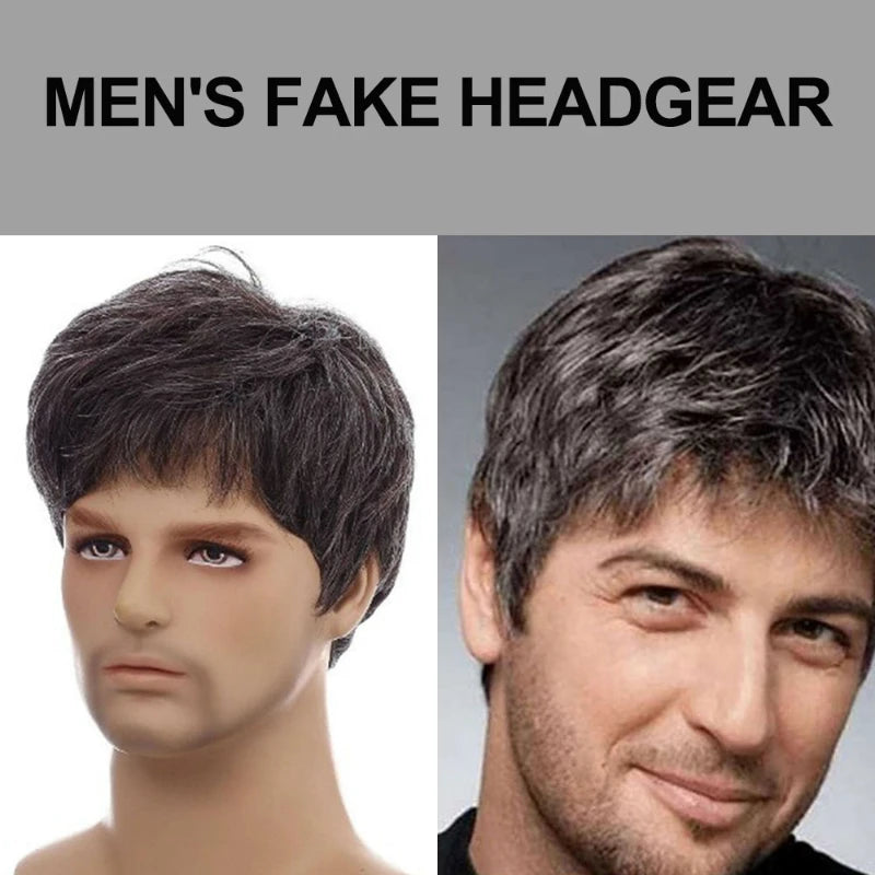 Men's Short Fluffy Straight Full Bang Black Synthetic Wig