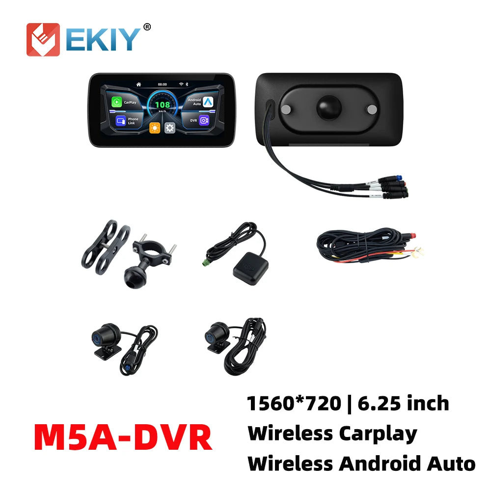 EKIY 6.25 Inch Wireless CarPlay Moto Android Auto &ndash; Portable Motorcycle Navigation Display M5A-DVR / None