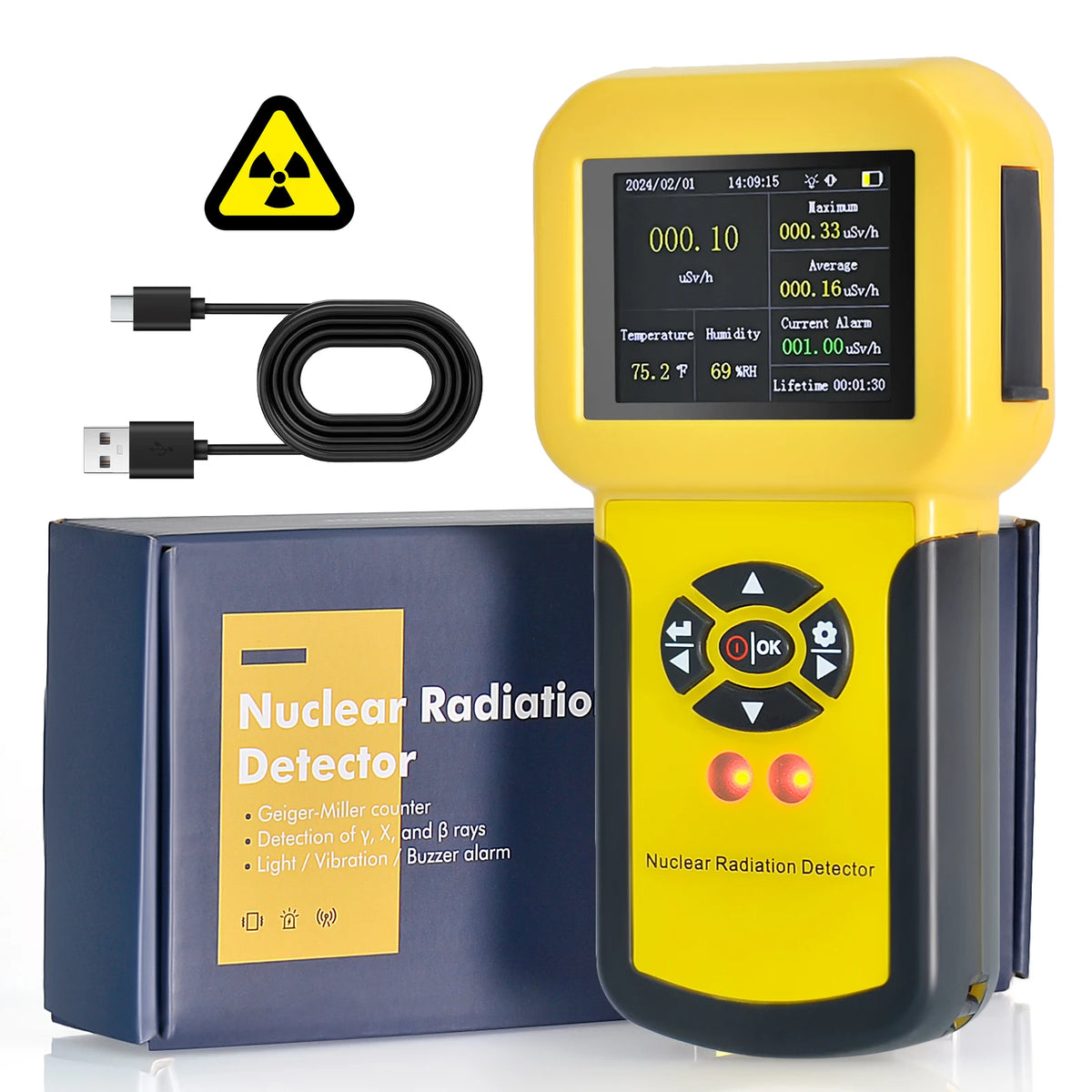 Geiger Counter Nuclear Radiation Detector | Personal Dosimeter with Alarm for B, X-Ray, Gamma Yellow / CHINA