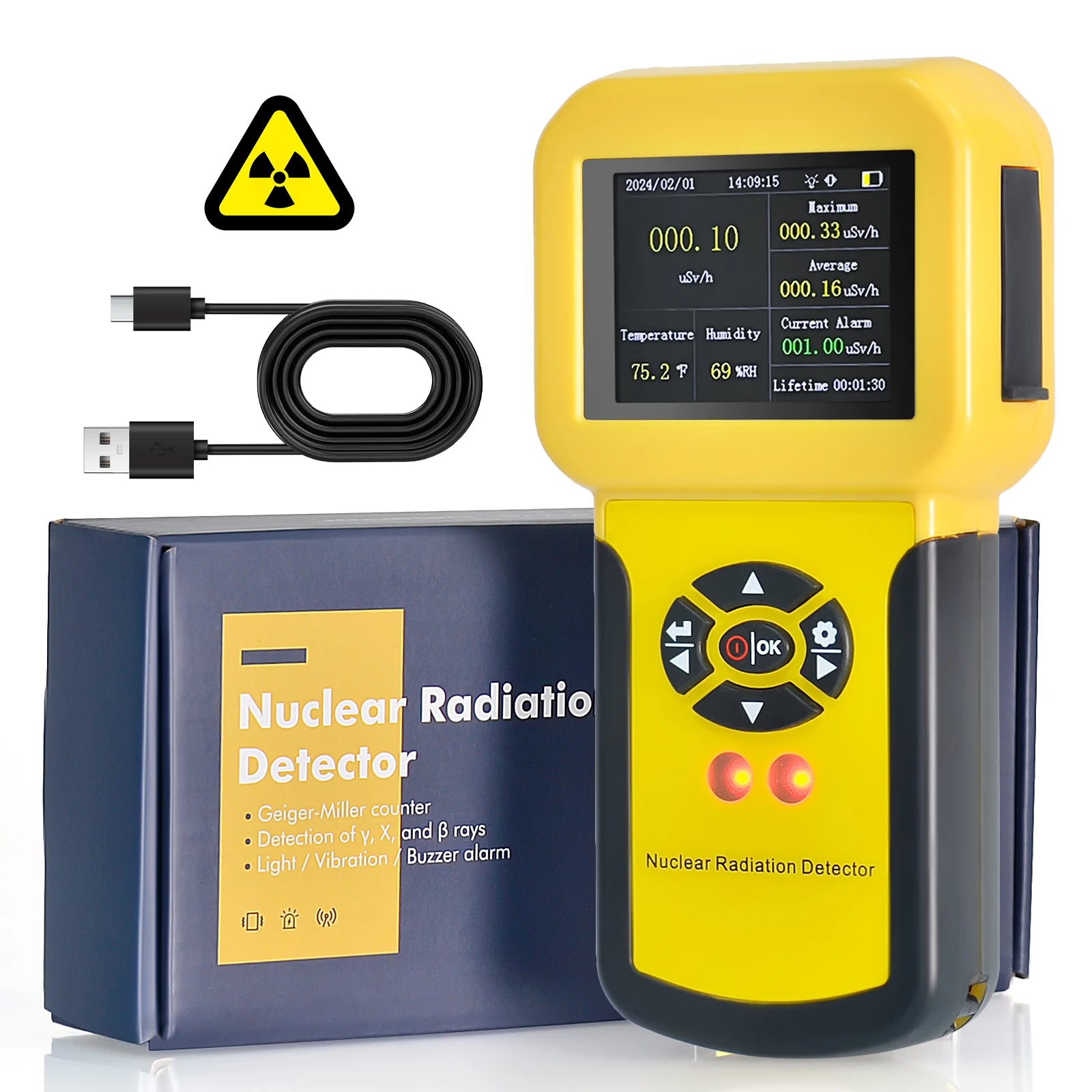 Geiger Counter Nuclear Radiation Detector | Personal Dosimeter with Alarm for B, X-Ray, Gamma Yellow / CHINA