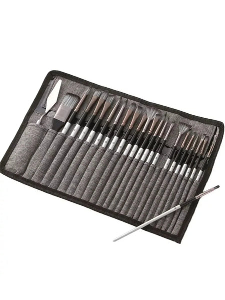 Acrylic Oil Paint Brushes Set 24 PCS &ndash; Wooden Handles 24pc set