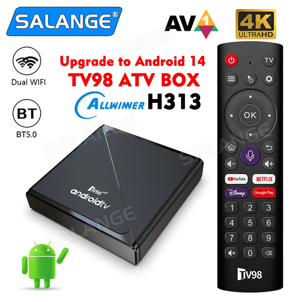 TV98 ATV Pro Android TV Box - 8K Streaming, Quad Core, Dual Wifi, Voice Remote Gold / 1G 8G / US Plug
