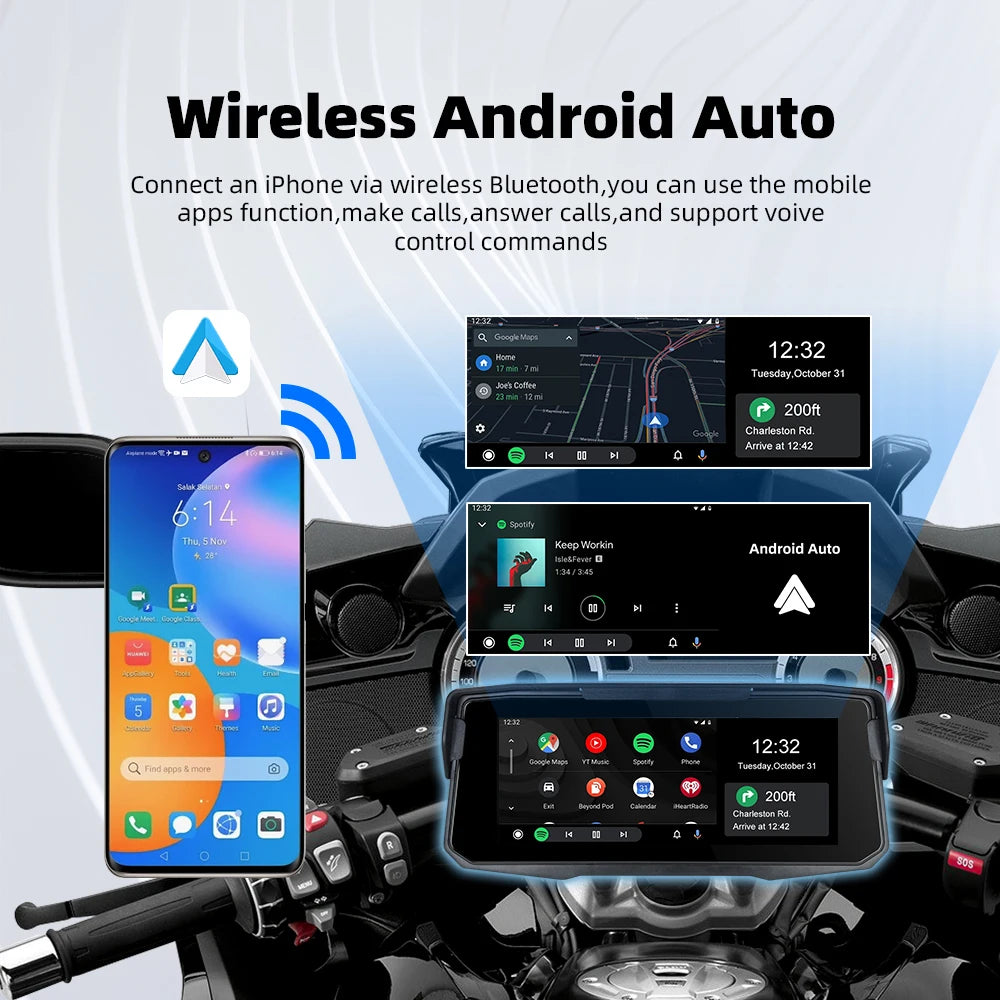 EKIY 6.86 Inch Motorcycle GPS &ndash; Wireless CarPlay and Android Auto Compatibility