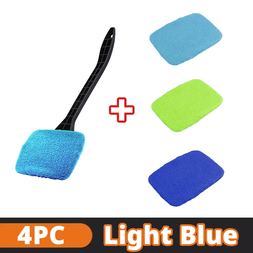 Brangdy Microfiber Car Window Cleaner Brush Kit 4PC-Light Blue Rag