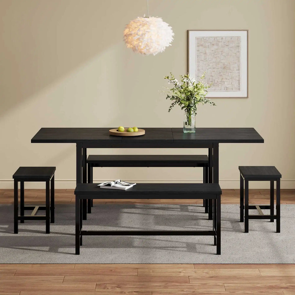 Extendable Foldable Dining Table Set Black With Four Chairs