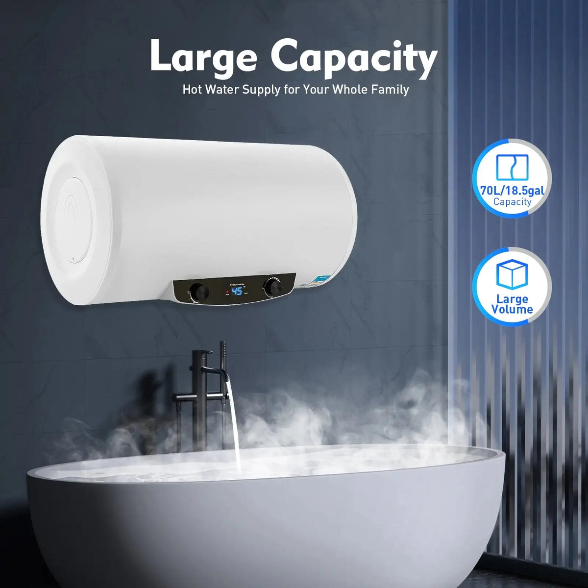 Electric Water Heater 50/70L &ndash; Temperature Control 77-167F