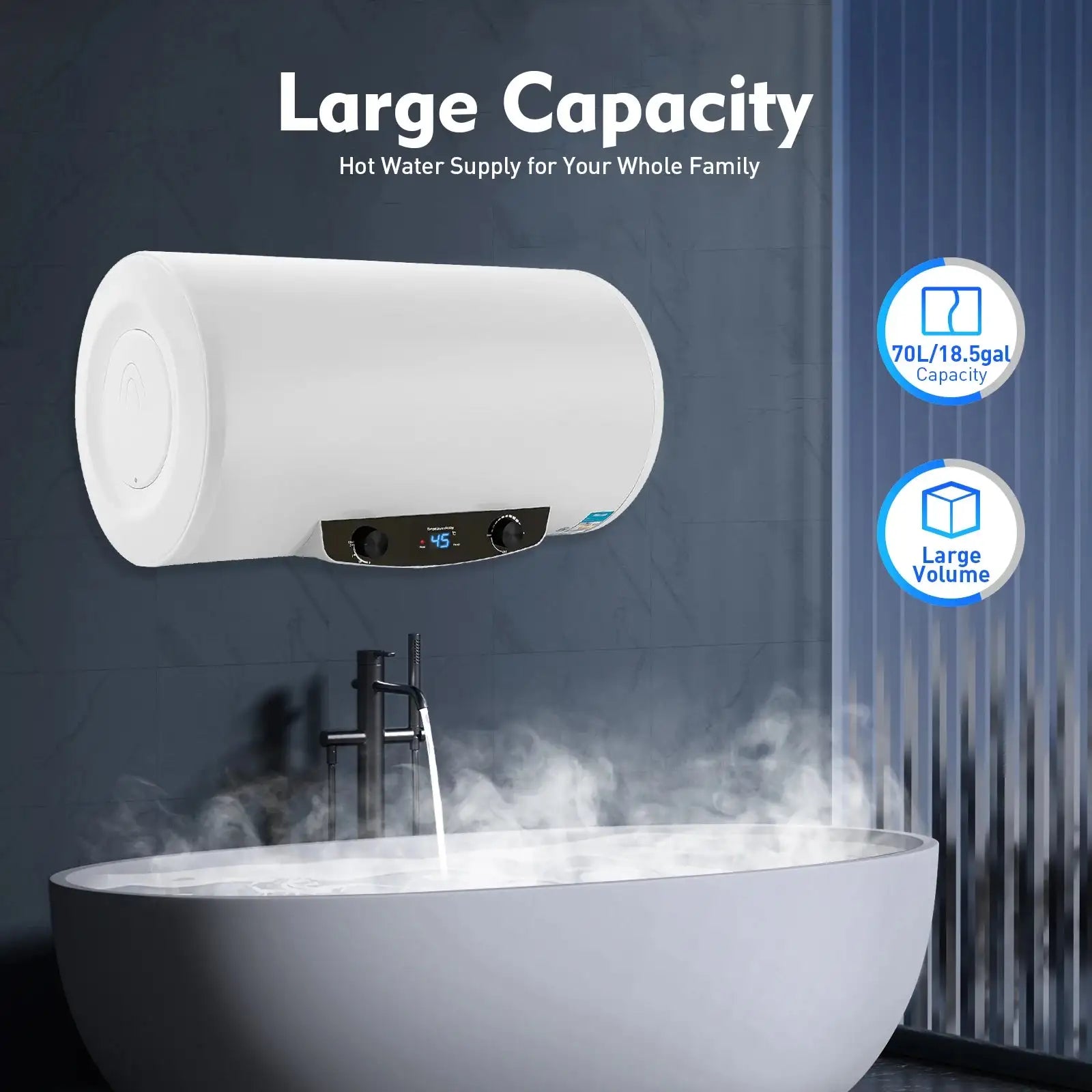 Electric Water Heater 50/70L &ndash; Temperature Control 77-167F