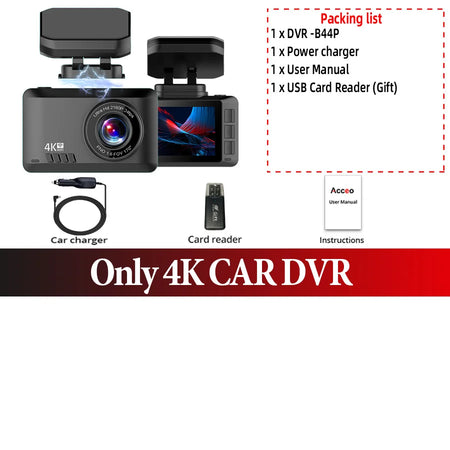 ACCEO 4K Dash Cam WIFI Car DVR - Dual Lens 24H Monitor B44P-4k dashcamera / 64G