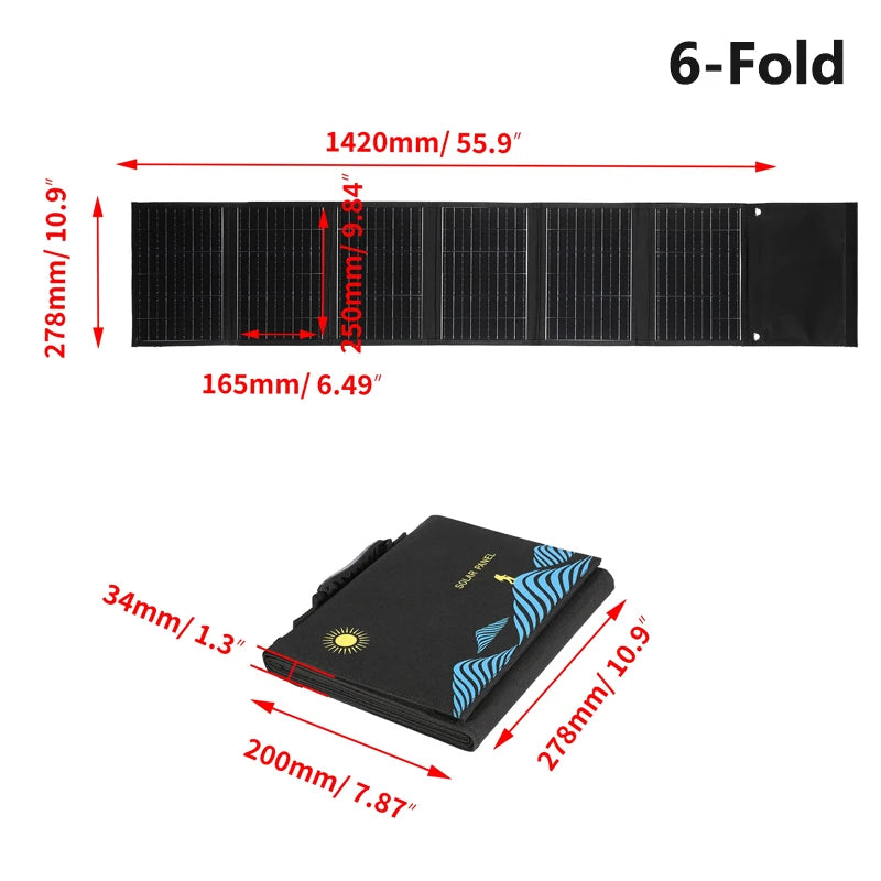 1000W Foldable Solar Panel 18V &ndash; USB DC Output For Outdoors 6-Fold