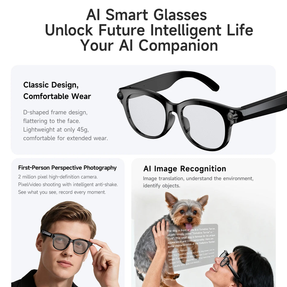 AI Smart Glasses With HD Camera, Translation, LED Light Sunglasses