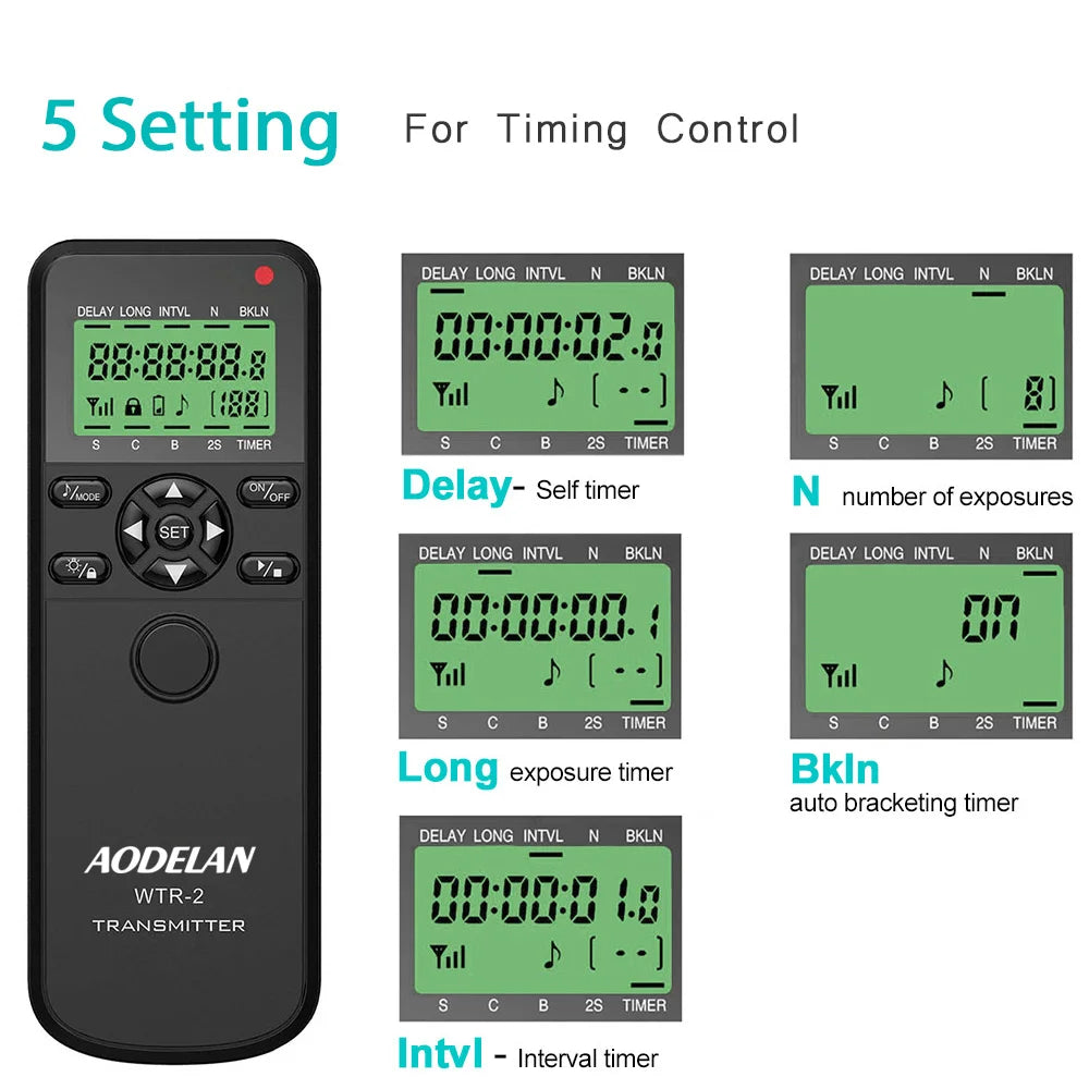 AODELAN WTR-2 Wireless Timer Lapse Intervalometer Remote Control for Multi-Brand Cameras