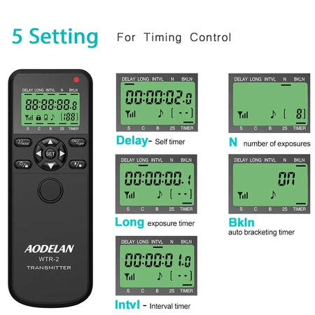 AODELAN WTR-2 Wireless Timer Lapse Intervalometer Remote Control for Multi-Brand Cameras
