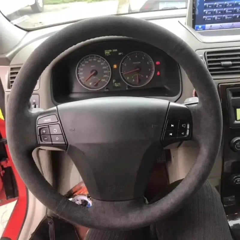 Steering Wheel Cover Black Suede Leather Hand Stitched For Volvo S40 V50 2005-2012 by InterCyprus Trading Ltd