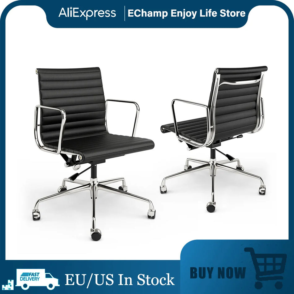 Офис стол с ергономичен дизайн от естествена кожа с средна облегалка, регулируем