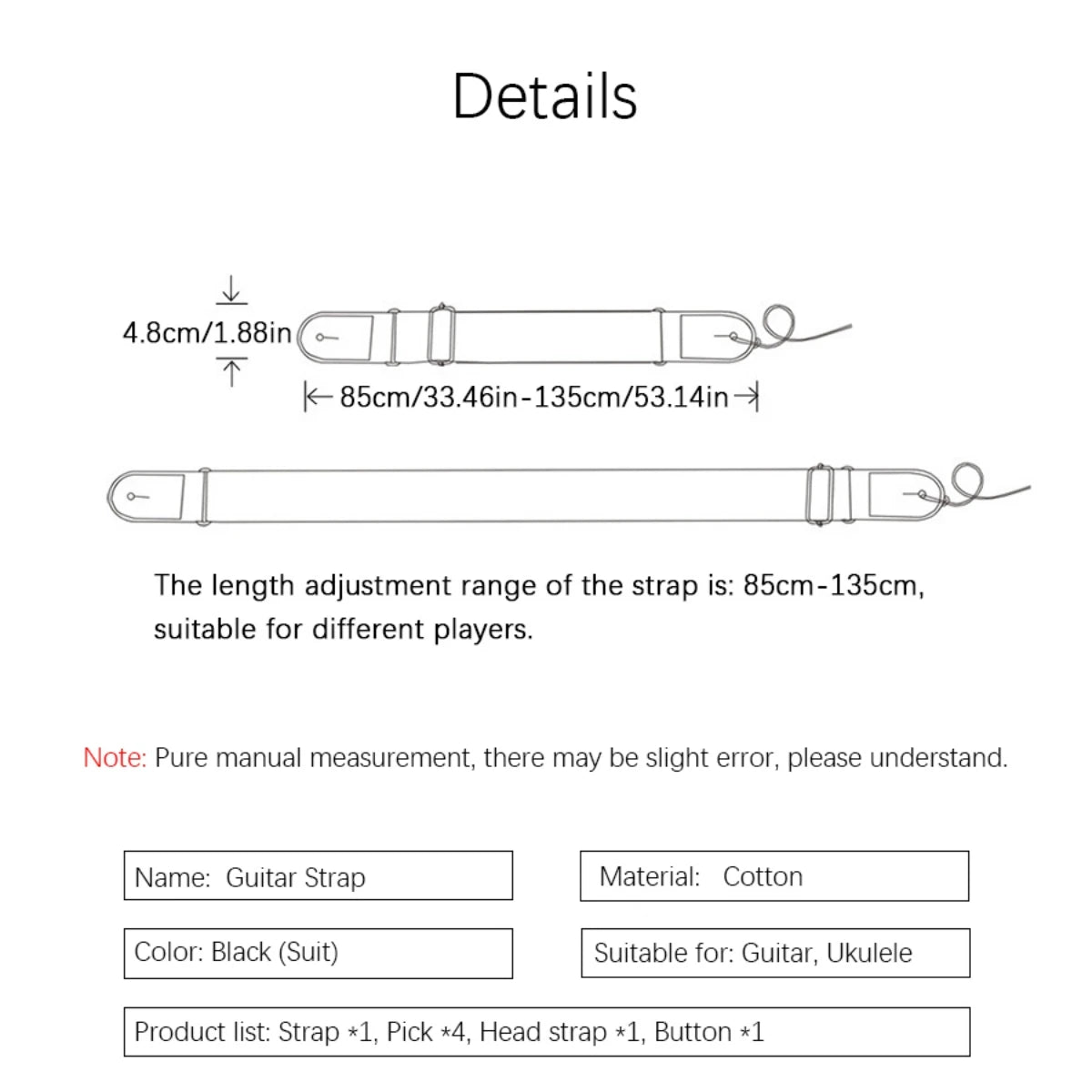 Miwayer 3 Picks Guitar Strap Leather Ends &ndash; Adjustable