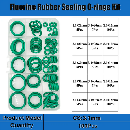 Green FKM Fluorine Rubber O Ring &ndash; Acid And Alkali Resistant Oilproof Seal 100PCS CS 3.1mm