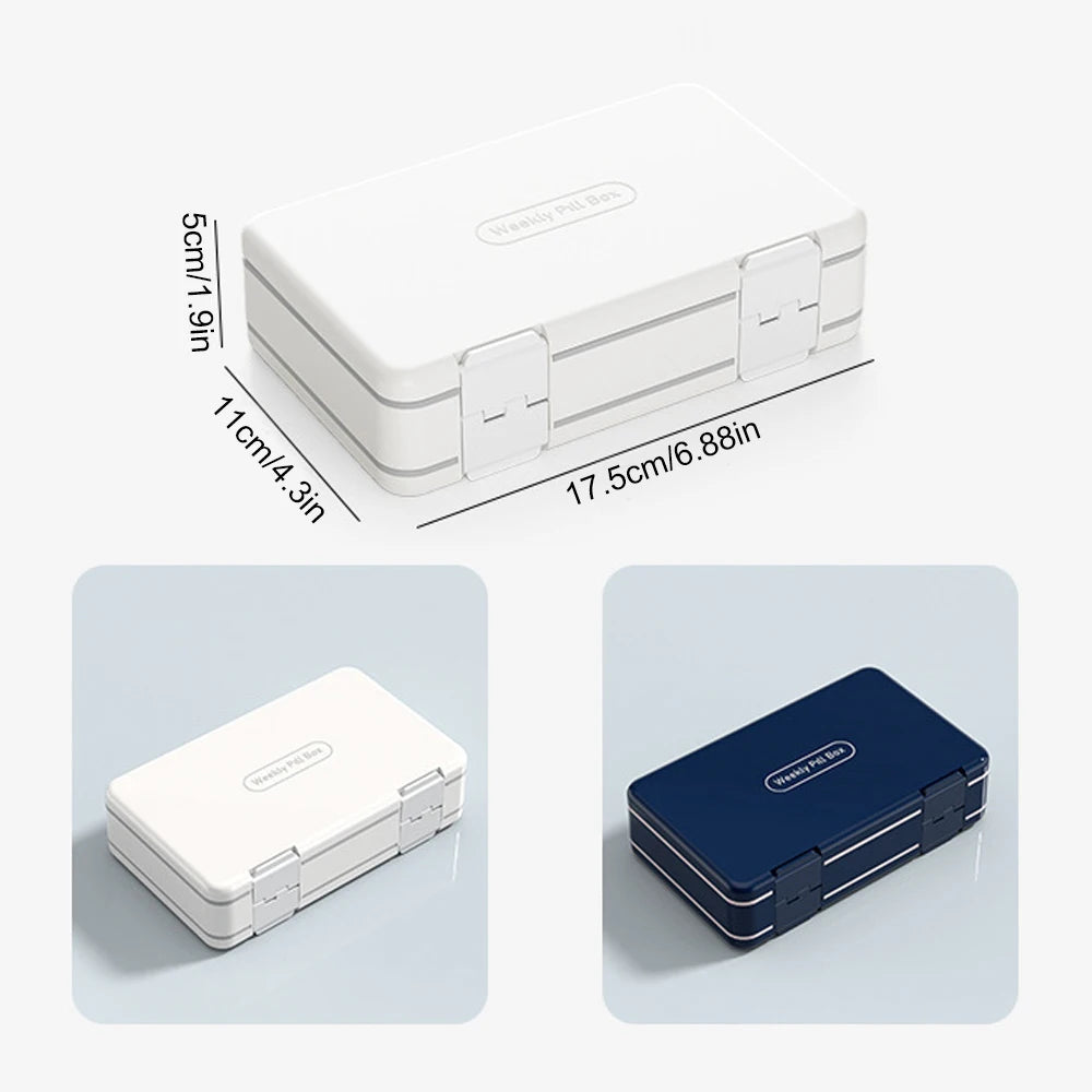 Weekly 3-Times-a-Day Pill Organizer, Double-Sided Travel Case for Vitamins &amp; Medications, Large Capacity 7-Day Medicine Container