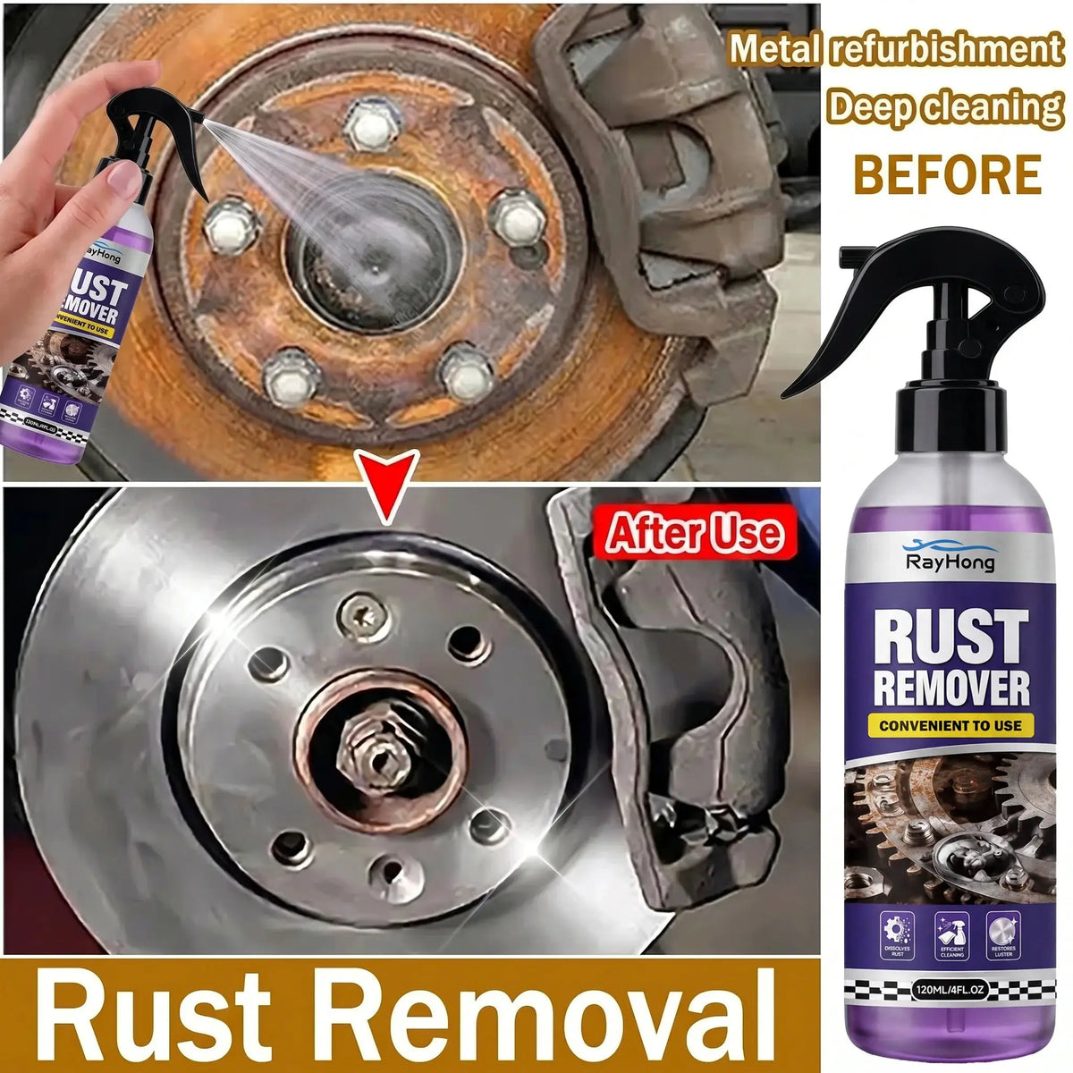 Multifunctional car rust remover used for removing rust providing surface protection on car brake pads iron metal surface by InterCyprus Trading Ltd