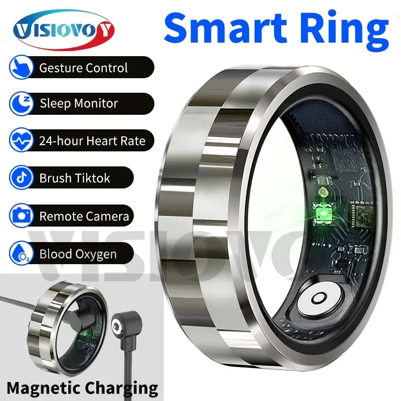 Visiovoy Smart Ring with NFC, Health &amp; Sleep Monitor, 5ATM Water Resistant, Multi-Sport Mode Silver / 8