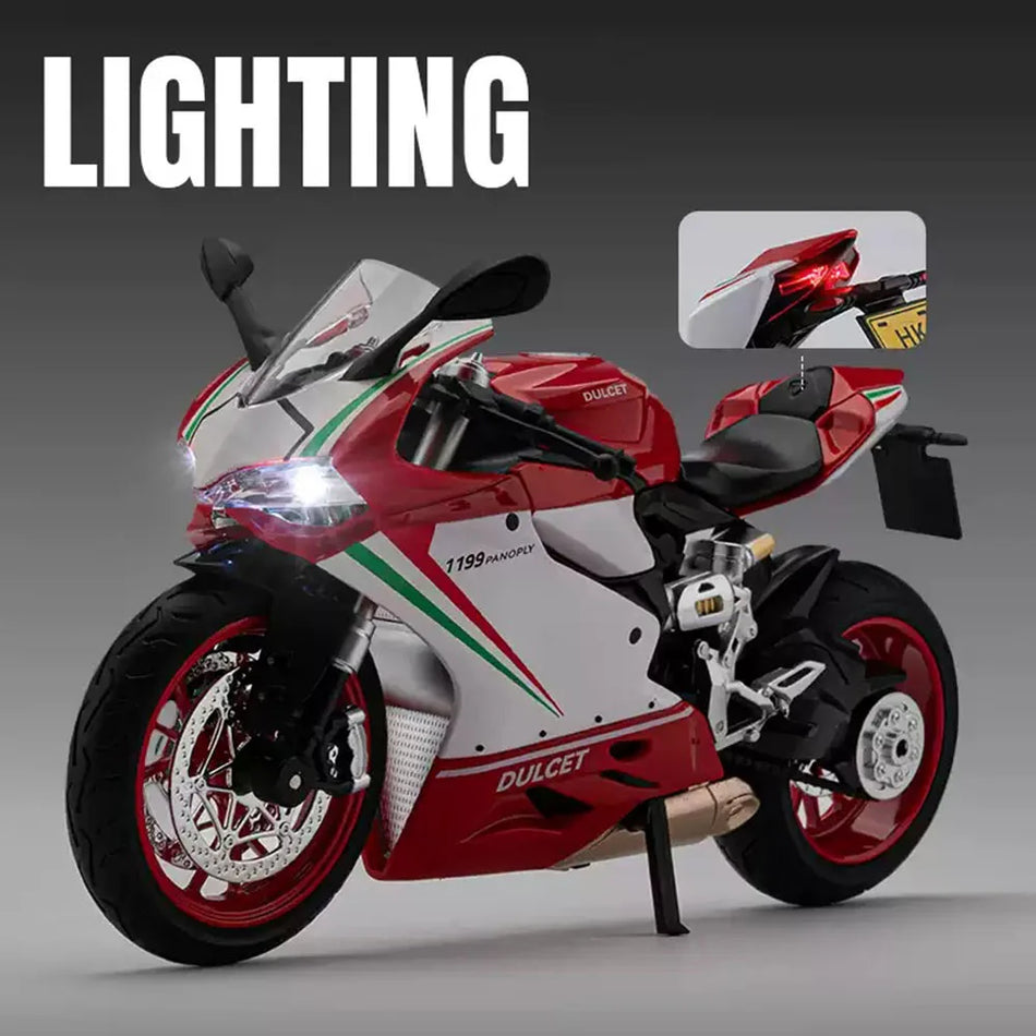1:9 Diecast model motocikla z aluminijastim telesom, zvokom in lučjo, zadnjim vzmetenjem