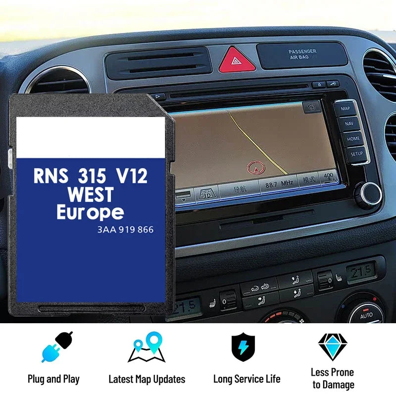 Actualización de tarjeta SD para mapas de navegación por satélite RNS315 de VW Europa Occidental
