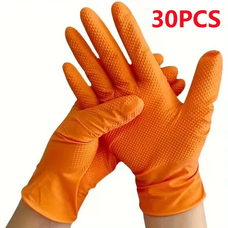 Heavy Duty Orange Nitrile Gloves 8Mil &ndash; Diamond Textured Grip for Mechanic Safety Diamond Orange 30PCS / M