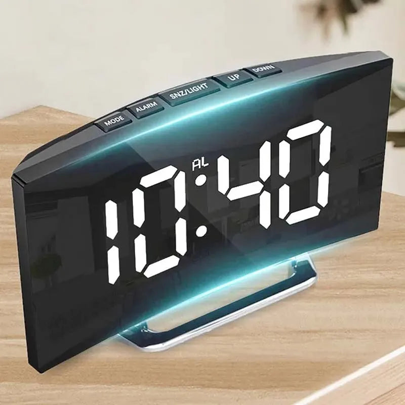 Curved Screen Digital LED Alarm Clock With Temp Display