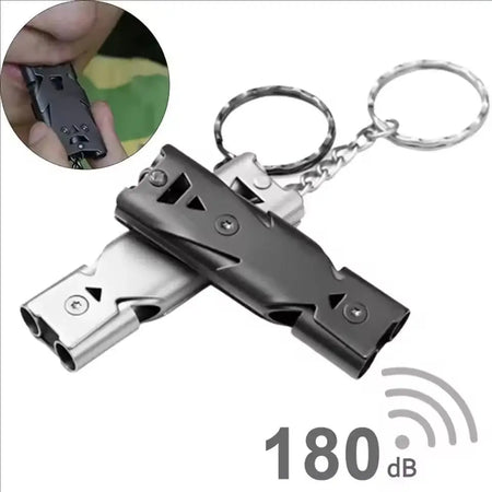 Double Pipe Whistle Pendant Keychain &ndash; High Decibel Portable