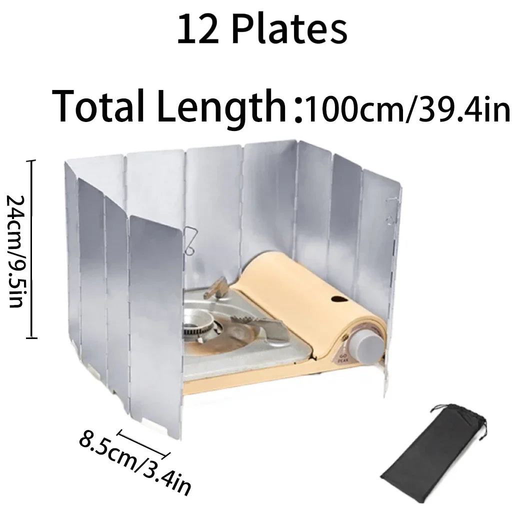 9/10/12pcs Windproof Camping Windshield Set  Foldable Stove Screen Outdoor Cooking Essential Heavy Duty Wind Barrier Gas Stoves 12  Plates