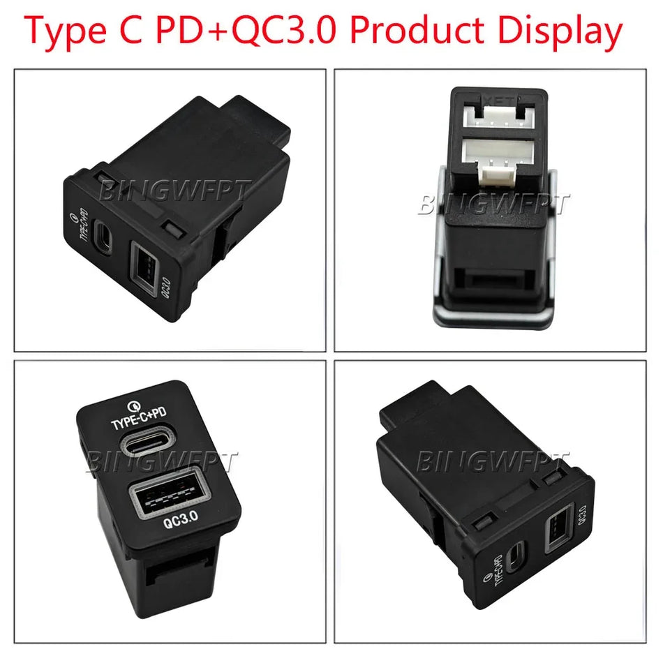Carregador de Carro Dual USB PD Tipo-C e Tipo-A para Toyota Corolla, RAV4