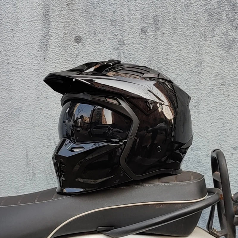 ORZ Vintage Full Face Helmet Black Warrior &ndash; DOT Certified 2 / M