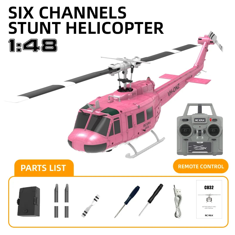 C032 UH-1 Brushless RTF RC Helicopter &ndash; Advanced 6-Axis Gyroscope Control Pink
