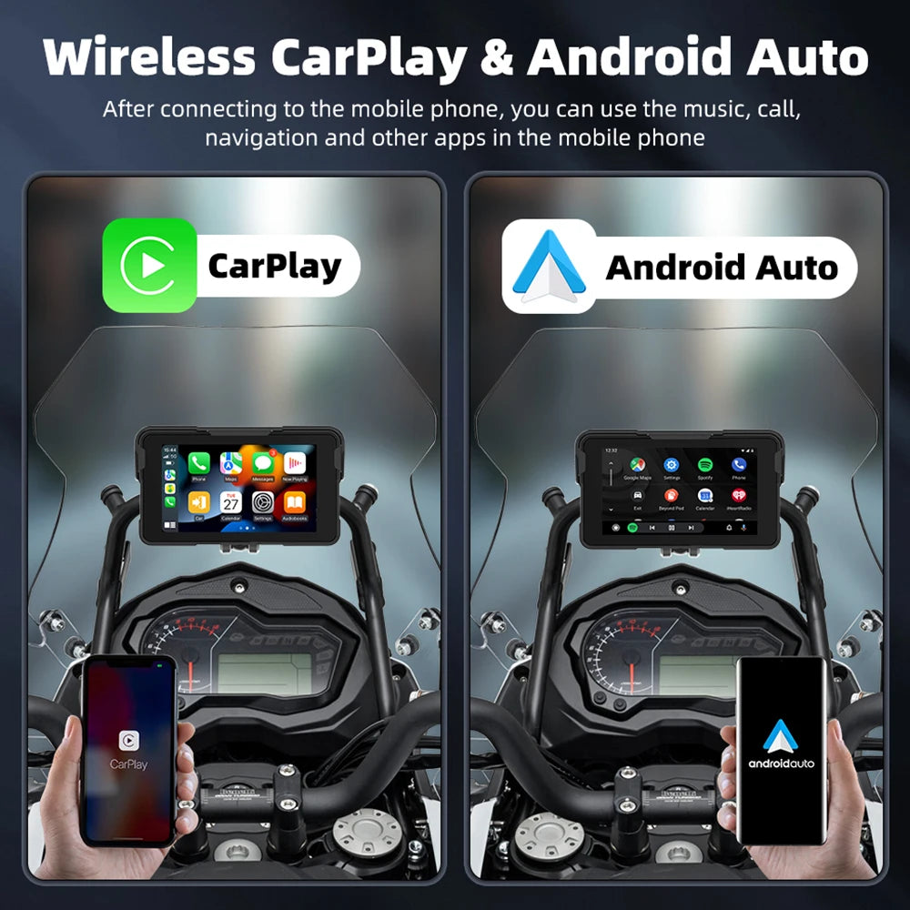 EKIY 5 Inch Wireless CarPlay Moto Android Auto &ndash; Portable Waterproof Motorcycle GPS Display