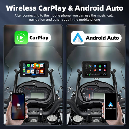 EKIY 5 Inch Wireless CarPlay Moto Android Auto &ndash; Portable Waterproof Motorcycle GPS Display