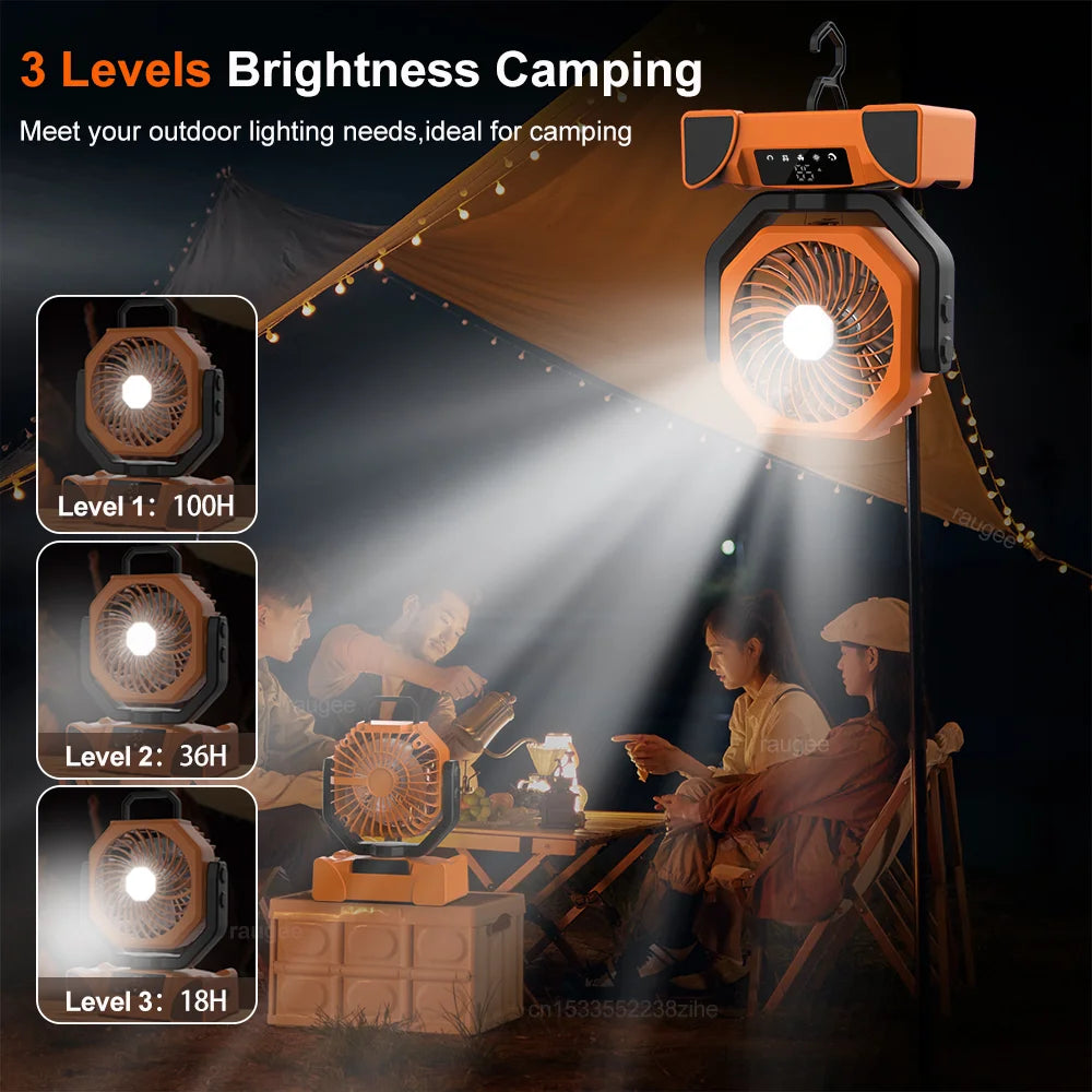 Portable Camping Fan 20000mAh &ndash; LED Light and USB Charge