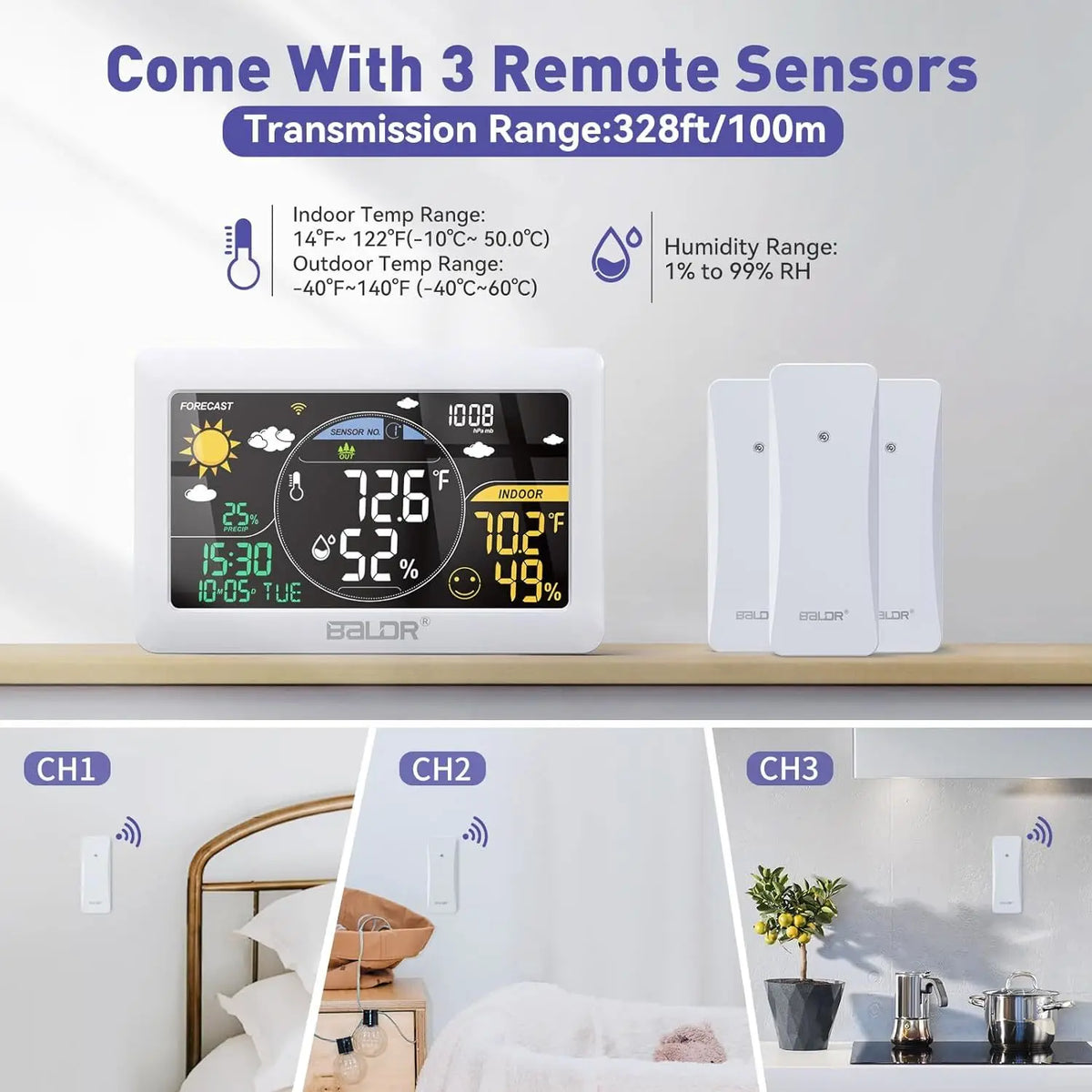 BALDR WiFi Weather Station with App-Controlled Indoor/Outdoor Monitoring