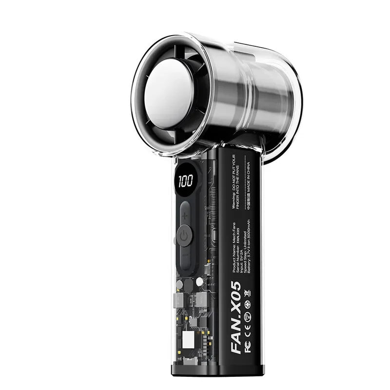 Portable Handheld Turbo Fan 3000Mah &ndash; LED Digital Display black