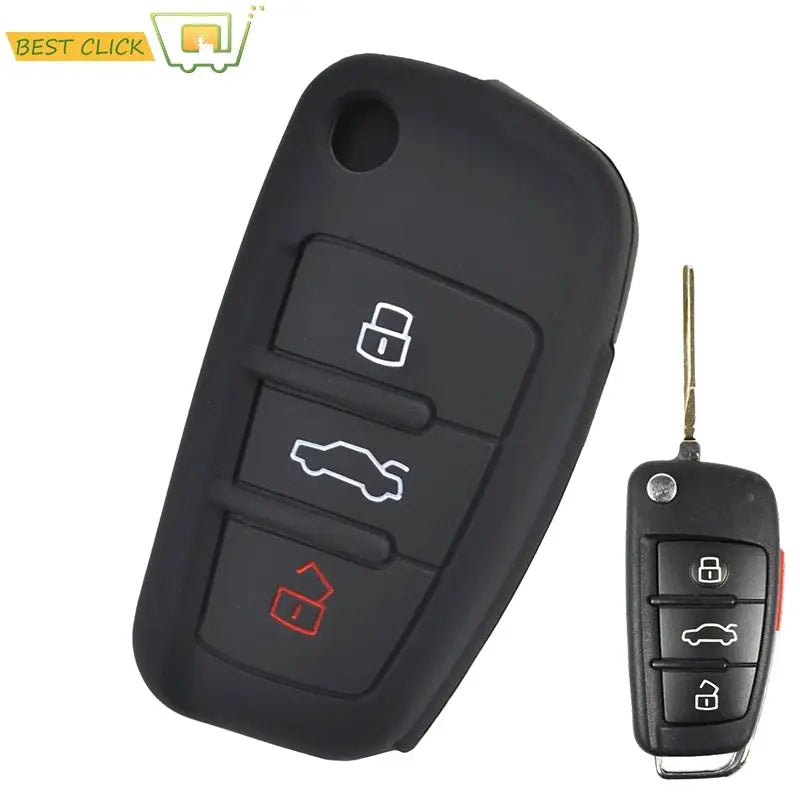 Silicone Car Remote Key Fob Shell Cover Case For Audi A1 S1 A3 S3 A4 A6 TT Q3 Q7 2005 - 2013 Skin Holder Protector 3 Buttons by InterCyprus Trading Ltd