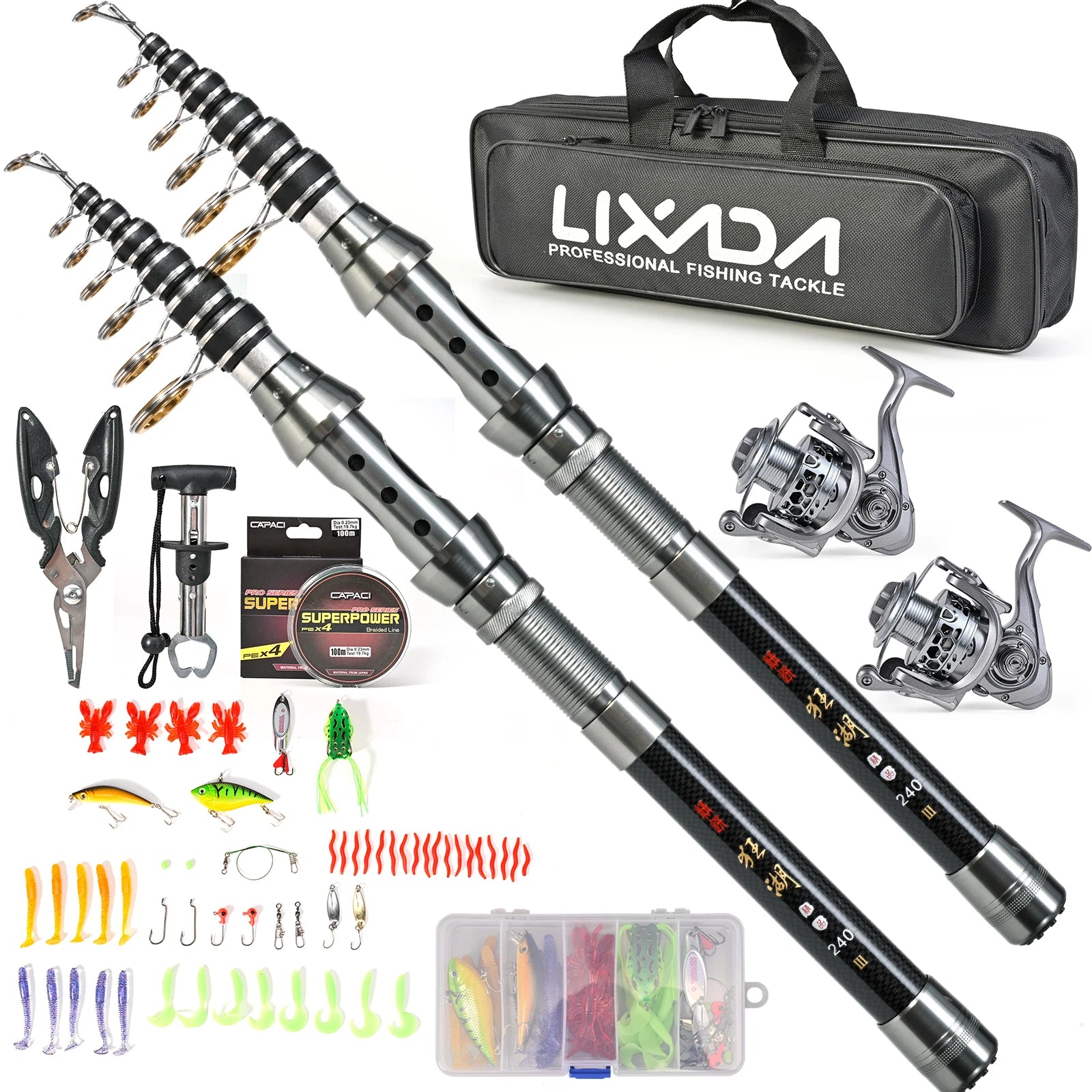 TOMSHOO Telescopic Fishing Rod Kit &ndash; Pliers and Lip Grip Kit 2.4m
