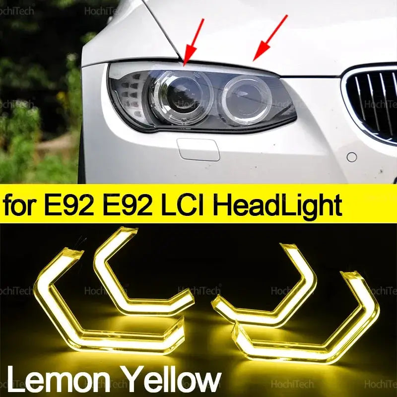 For BMW E92 E93 Coupe Cabriolet M3 Pre LCI and LCI Retrofit DTM M4 Style Lemon Yellow White Headlamp CSL Style Angel Eyes Kit by InterCyprus Trading Ltd