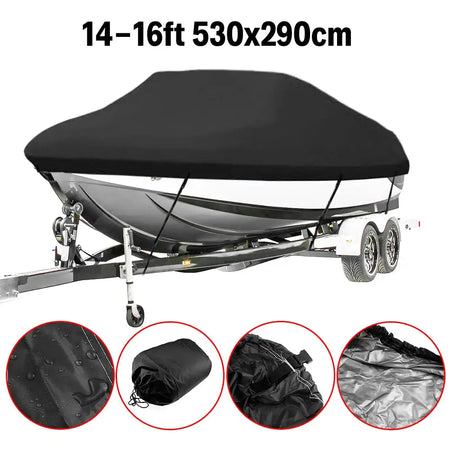 Multiple Specifications Black Heavy Duty Fishing Ski Boat Cover Waterproof Sunproof UV Protector Boat Mooring Cover 14-16ft