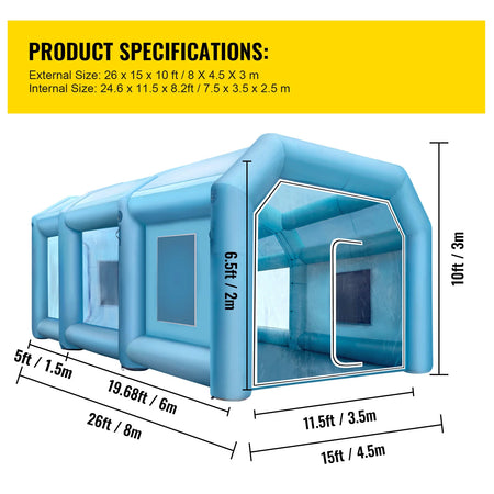 SucceBuy Inflatable Paint Booth - 210D Oxford Fabric 8x4.5x3m EU / france