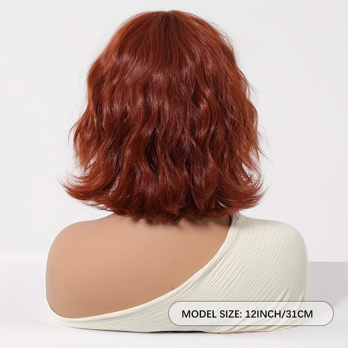 ALAN EATON Auburn Short Wavy Wig with Bangs - Heat Resistant Red Brown Hair for Cosplay and Parties