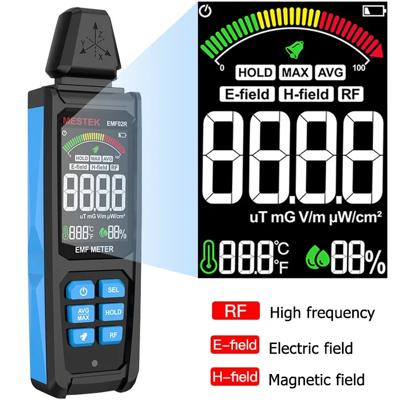 EMF-Messgerät mit Farbdisplay, 30MHz-8GHz Elektro- und Magnetfeldtester