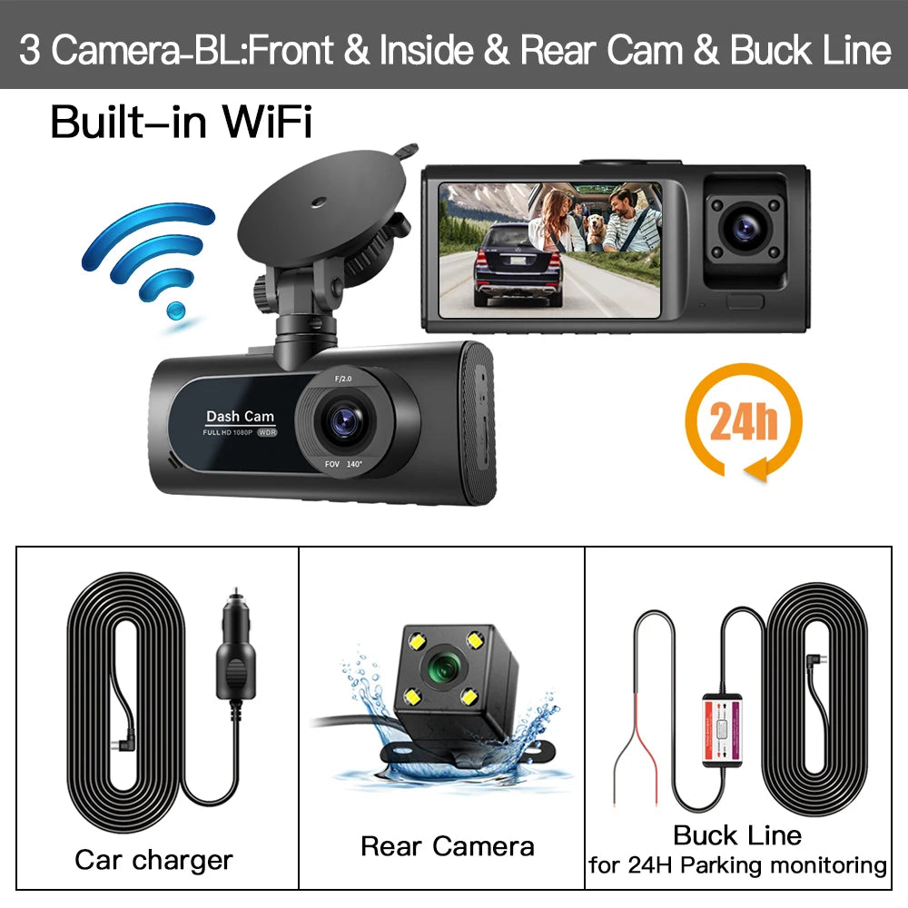 3 Channel WiFi Car DVR HD 1080P &ndash; Triple Lens Full Coverage Recording WiFi-3 Camera-BL / None
